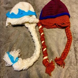 Crocheted Girls Hats Wigs Frozen Elsa & Anna Crochet knit beanie braids lot